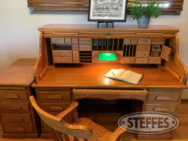 Solid Oak Roll-top Desk w/Chair and File Cabinet